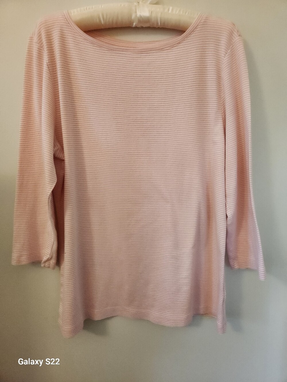 Talbots Light Pink Micro Striped Boatneck 100% Pima Cotton Top